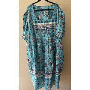 Women ONLY NECESSITIES house dress duster Cotton Teal Paisley Sz. 6X 38/40